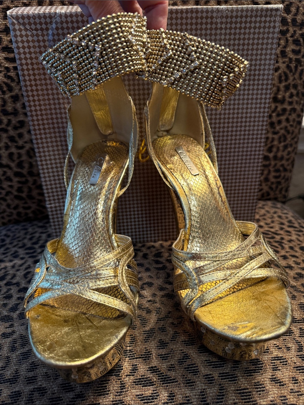 Celeste Gold Beaded Platform Sandals